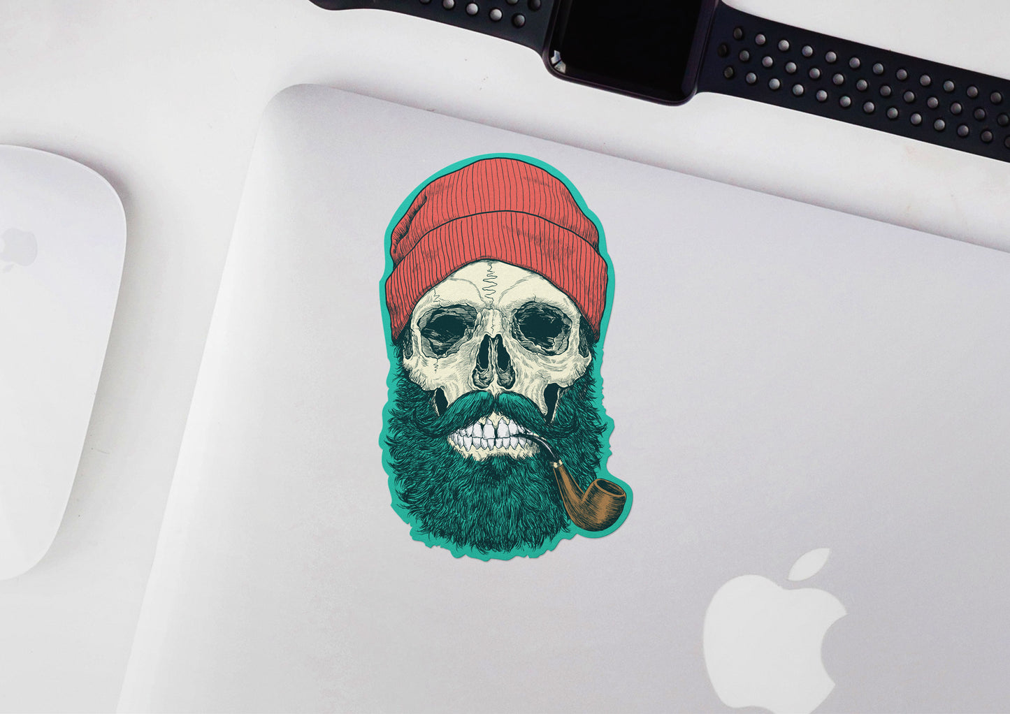 Hipster Beard Skull Decals (2 Pack) (5" and 3")