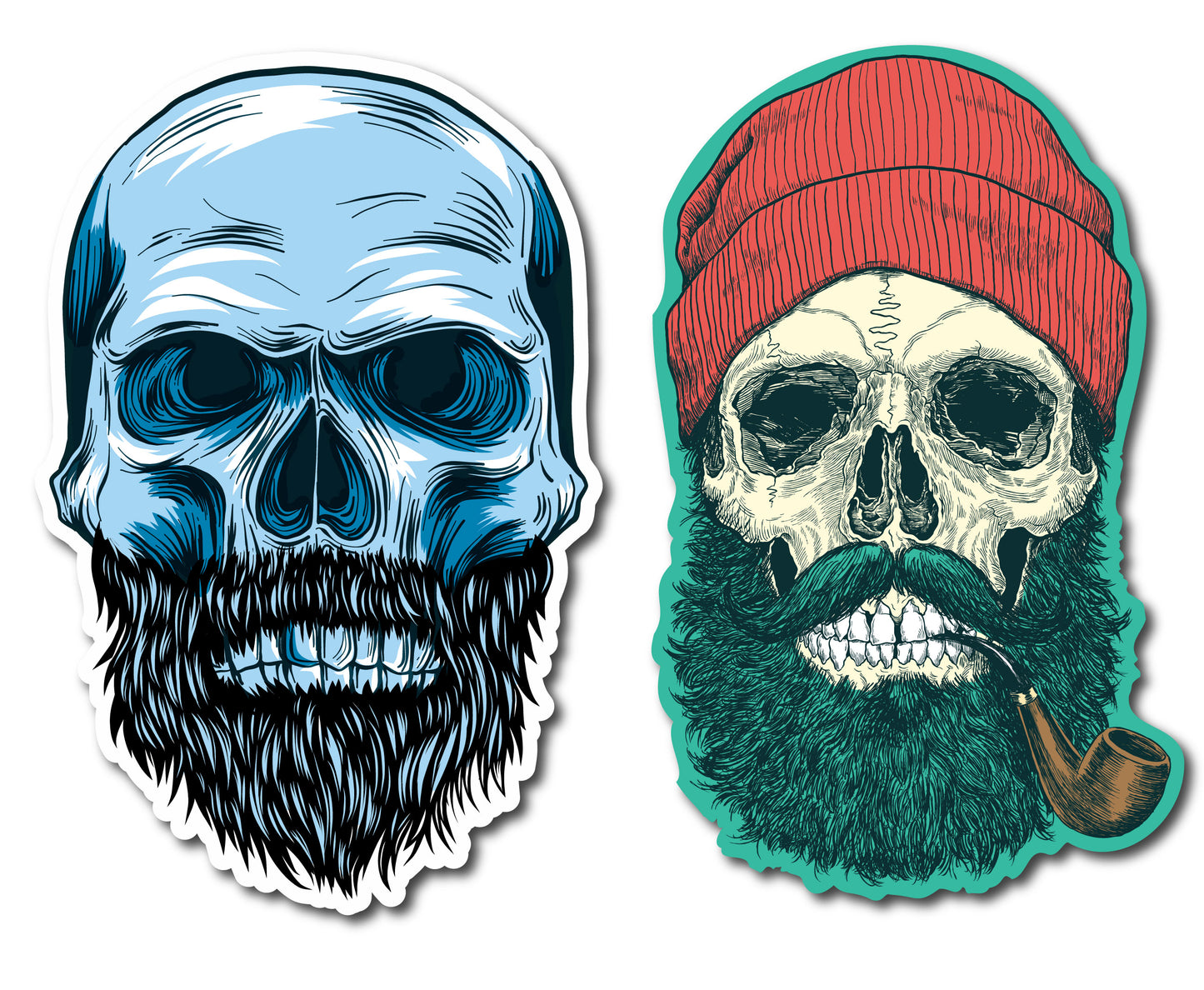 Hipster Beard Skull Decals (2 Pack) (5" and 3")