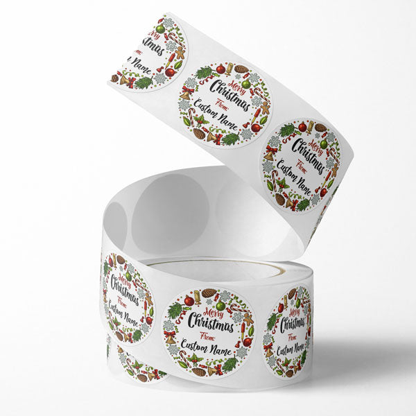 Custom Name Christmas Circle Sticker (25 Pack)