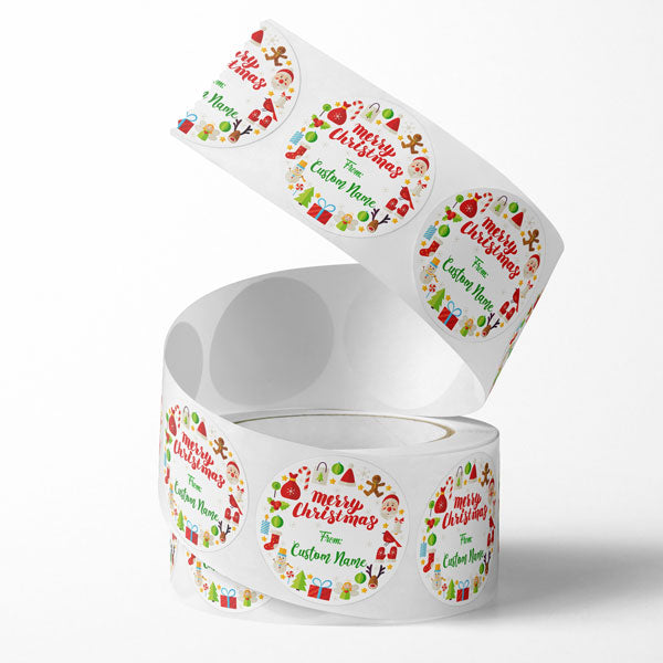 Custom Name Christmas Circle Sticker (25 Pack)