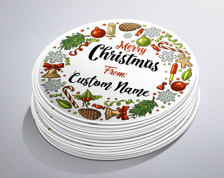 Custom Name Christmas Circle Sticker (25 Pack)
