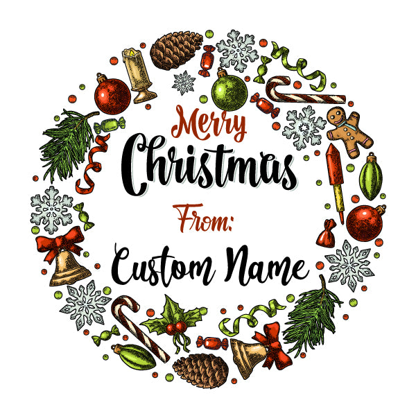 Custom Name Christmas Circle Sticker (25 Pack)
