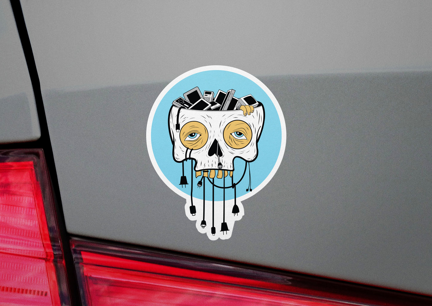 Tired Skull Wires Device Decals (2 Pack) (5" and 3")