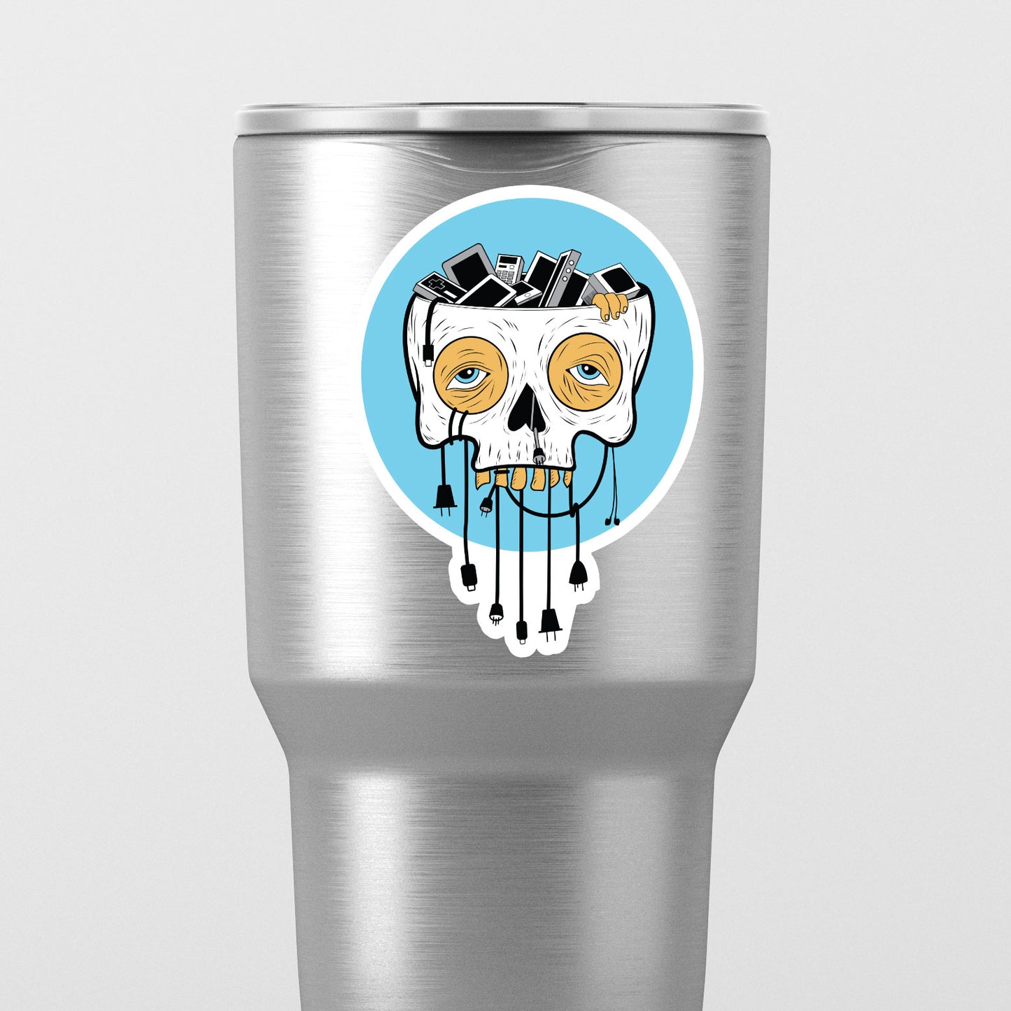 Tired Skull Wires Device Decals (2 Pack) (5" and 3")