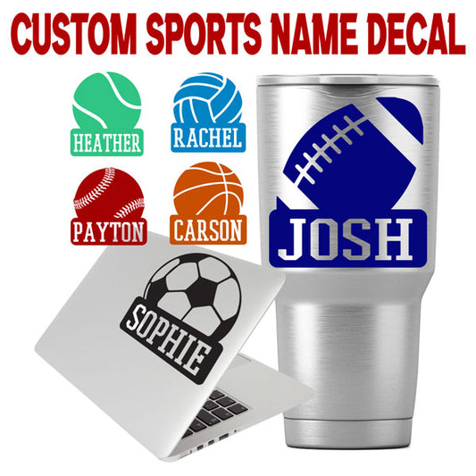 Custom Sport Text Decal for Cups, Phones, Cars, Windows, Laptops, School Supplies, Coolers, etc.