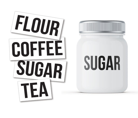 Flour, Coffee, Sugar, Tea Block Decal Stickers Labeling for Jars Kitchen Organization Four Pack