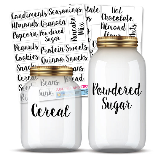 Kitchen Pantry Organization Label Decal Stickers for Jars, Containers, and Canisters 40 Pack