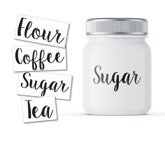 Flour, Coffee, Sugar, Tea Decal Stickers Labeling for Jars Kitchen Organization Four Pack