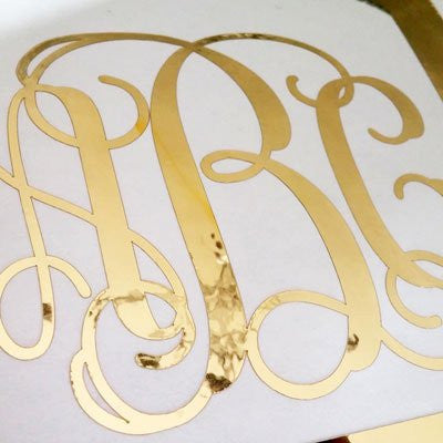 Custom Gold Chrome Vine Monogram Die Cut Decal Sticker