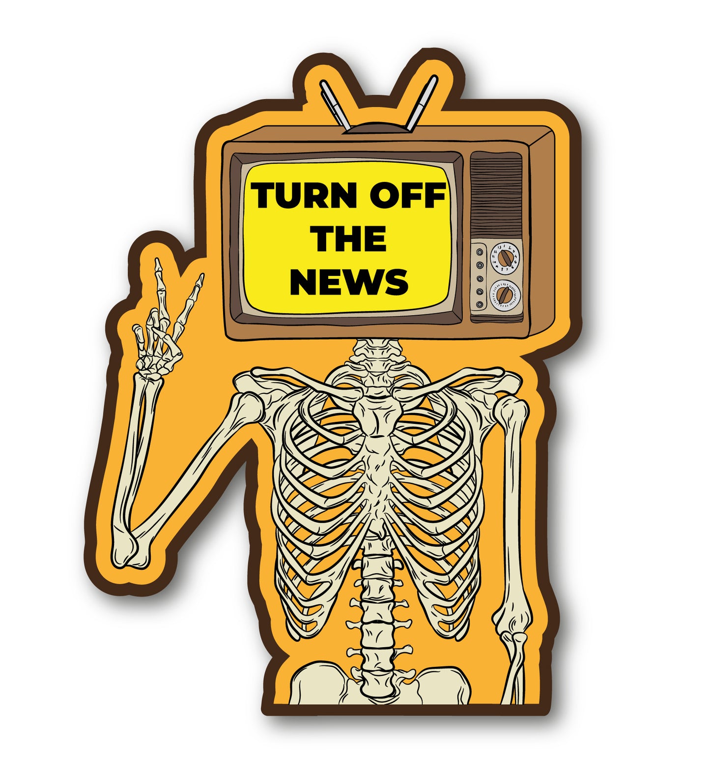 Turn Off the News Skeleton Decal (5")