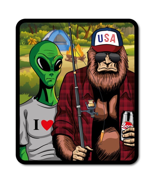 American Gothic Alien Bigfoot Funny Decal (2 Pack) (5" and 3")