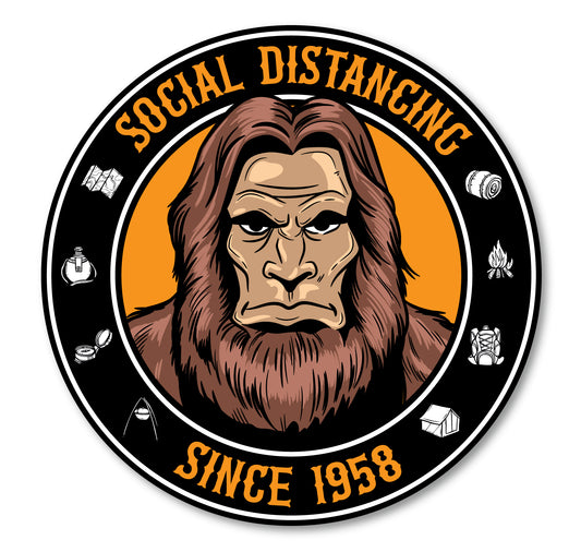 Social Distancing Since 1958 Bigfoot Funny Decal (2 Pack) (5" and 3")