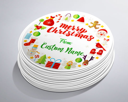 Custom Name Christmas Circle Sticker (25 Pack)