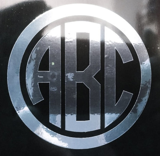 Custom Silver Chrome Circle Monogram Die Cut Decal Sticker