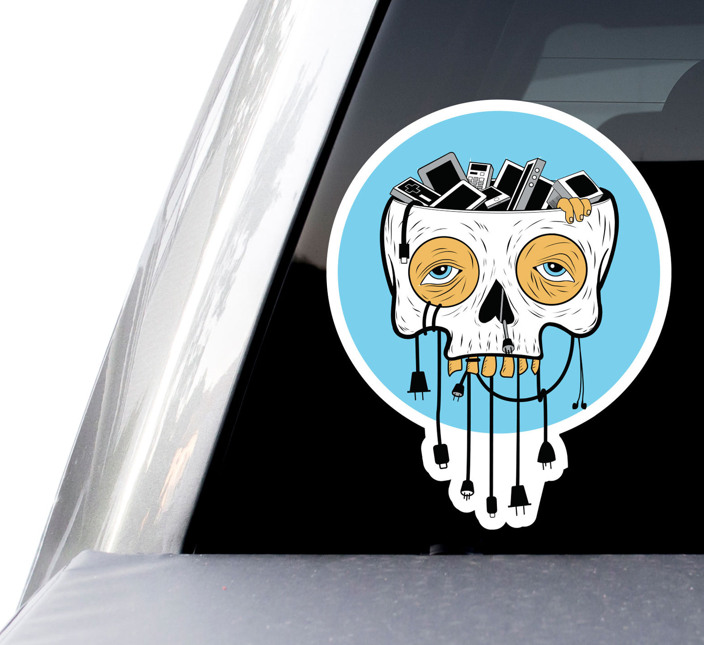Tired Skull Wires Device Decals (2 Pack) (5" and 3")